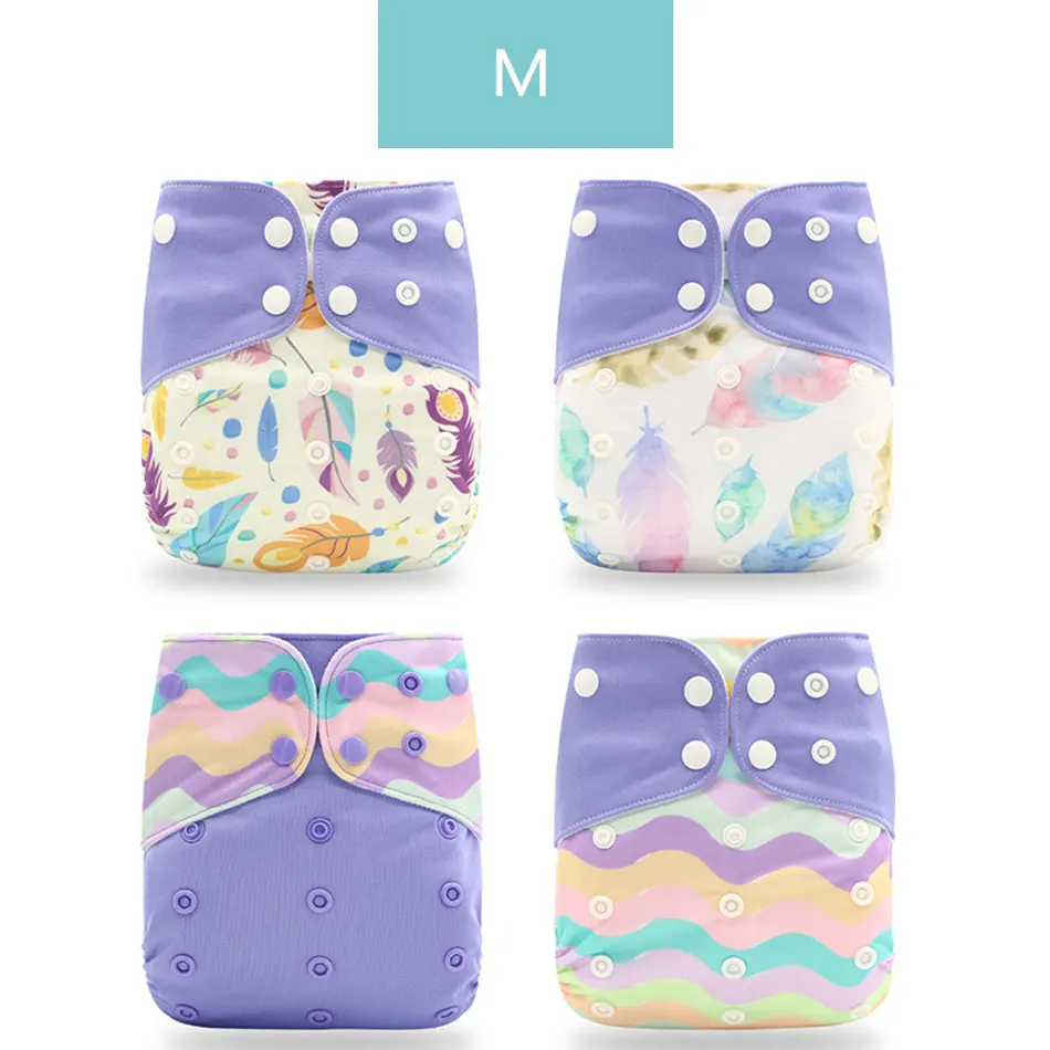 M only diaper Happyflute 4 шт./компл. моющиеся Экологичная ткань с ромбовидным узором регулируемые подгузники многоразовые подгузники из ткани тканевые подгузники подходит на Возраст 3-15 кг для малышей - Цвет: M only diaper
