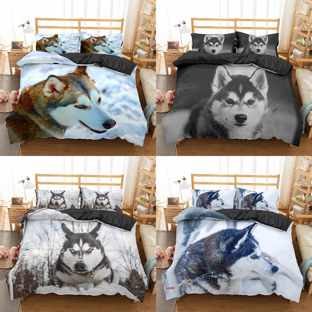 

2021 3D Husky Dog Bedding Set Cute Animal Duvet Cover Queen King Size Husky Dog Bedding Set Home textiles Quilt Cover Bed lin