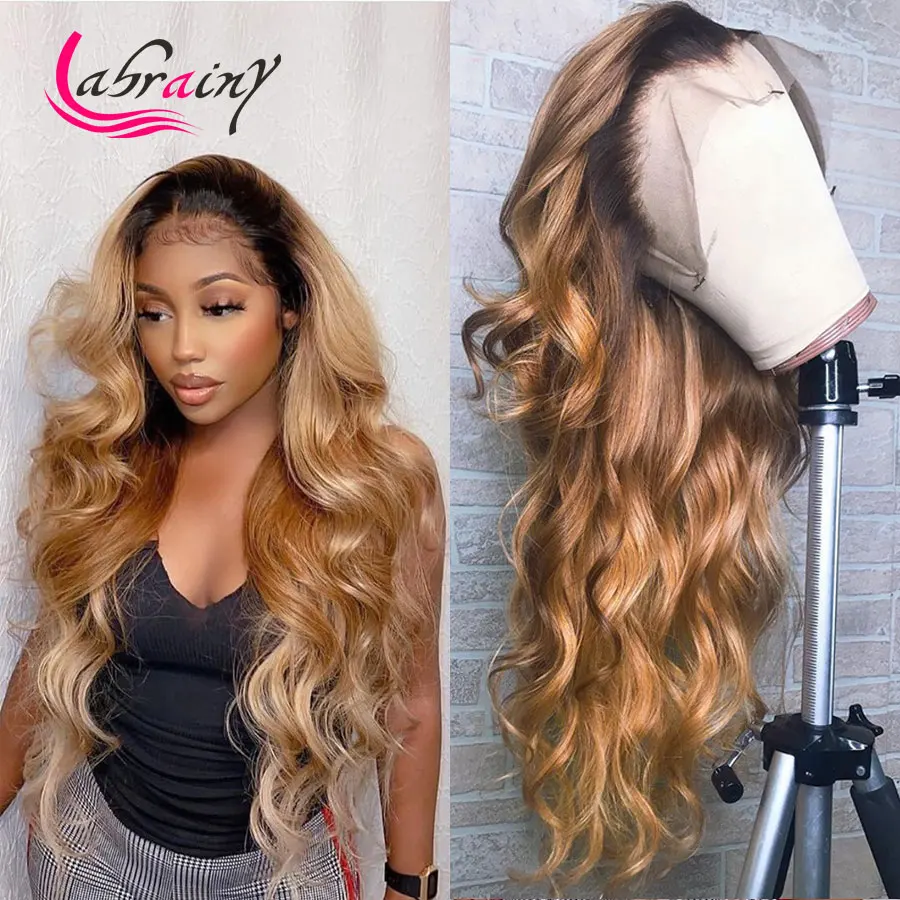 

13x4 HD Lace Frontal Human Hair Wigs Colored 1B/27 Lace Front Ombre Honey Blonde Pre Plucked Woman Full Body Wave Highlight 13X6