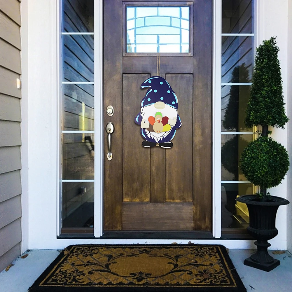

DIY Wooden Gnome & Door Hanger with 10pcs Interchangeable Seasonal Icons for Tabletop with Home Sign for Spring 4th of July Hall