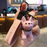 trendy cute french bulldog keychain pu leather dog keyring for women bag pendant jewelry trinket mens car key chain gift