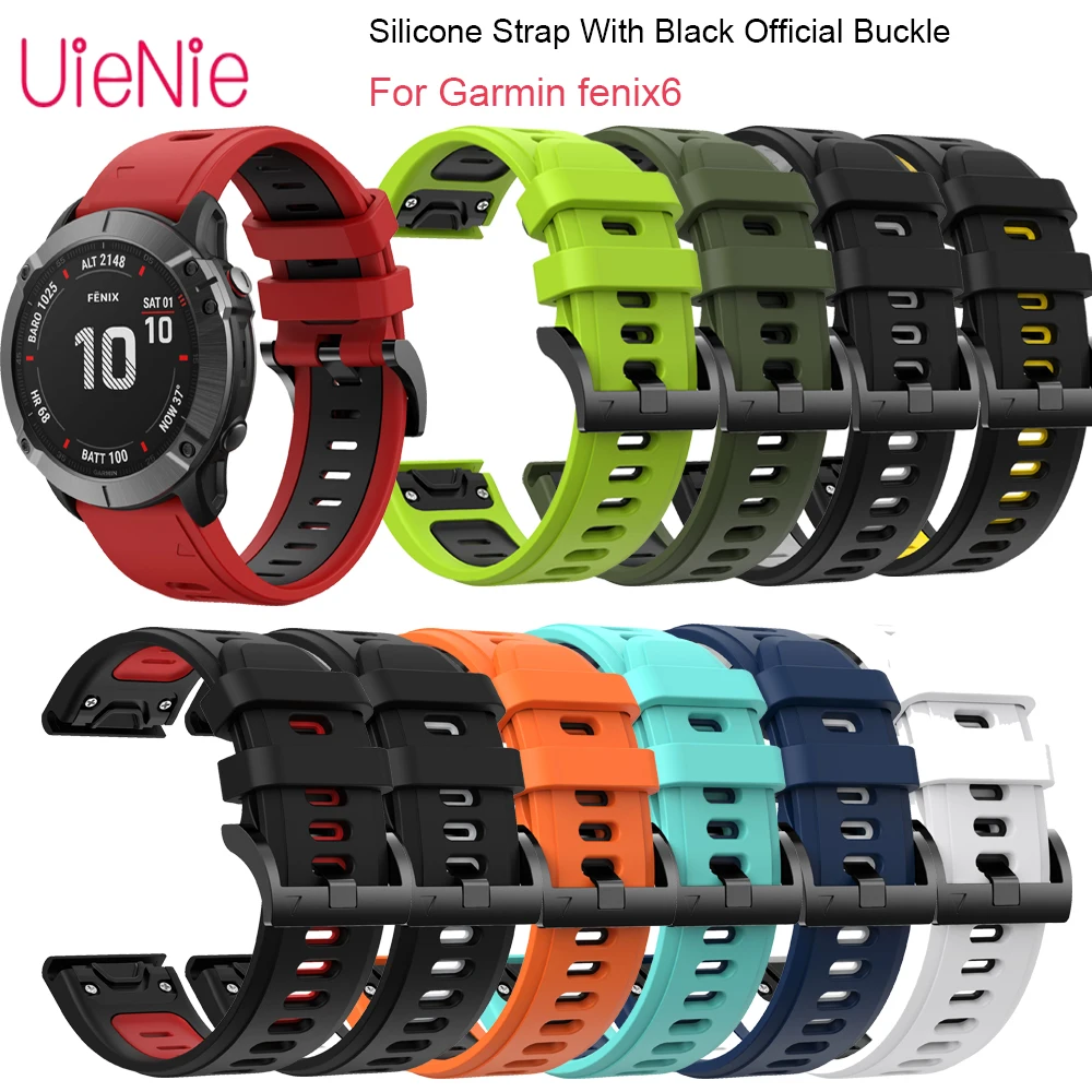 

22mm Two-Color Quick Release Silicone Strap For Garmin Fenix 6 Watch Band For Garmin Fenix 6 Bracelet With Black Official Buckle
