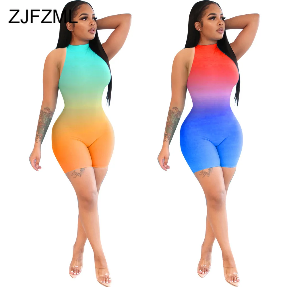 

Комбинезон женский для фитнеса с ложным воротником, пикантный Облегающий комбинезон без рукавов, праздничная пляжная одежда с градиентом, ...