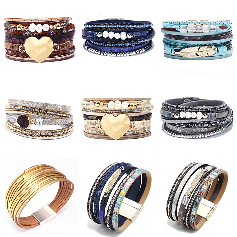 Кожаный браслет для мужчин и женщин многослойный в богемном стиле 2019 | Украшения