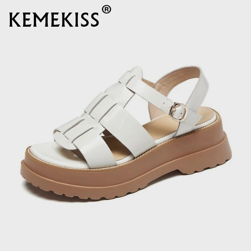 

KemeKiss Plus Size 34-42 Women Summer Real Leather Sandals Platform T Strap Shoes For Women Fashion Casual Daily Footwear