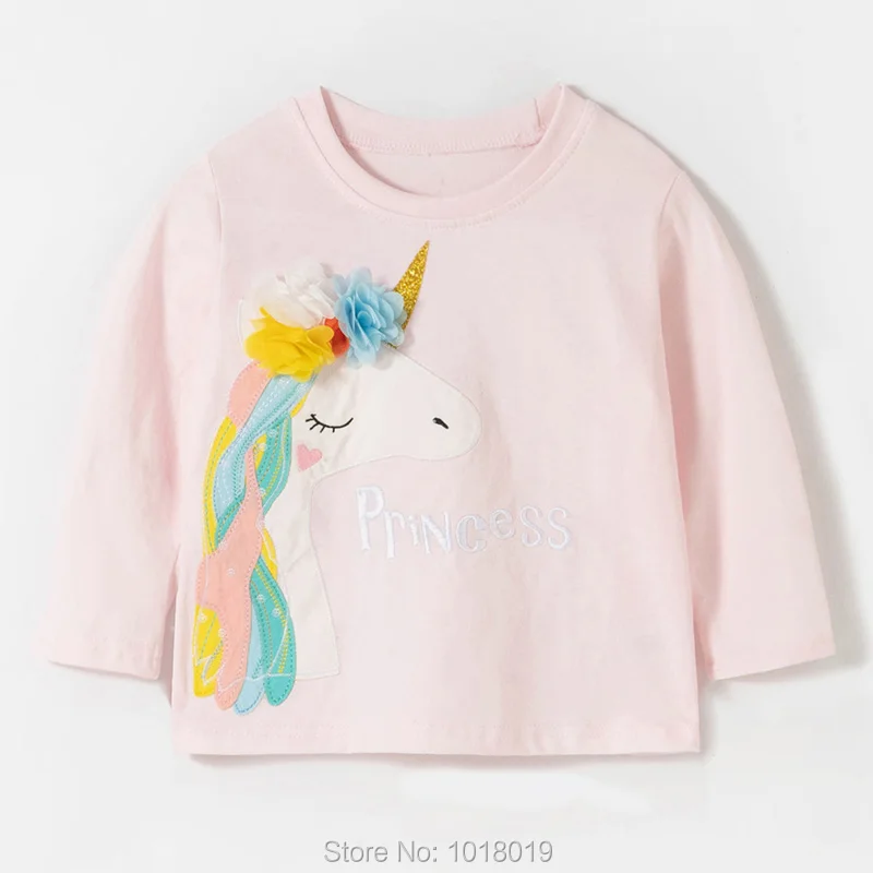 Футболка из 100% чесаного хлопка с единорогом одежда для маленьких девочек