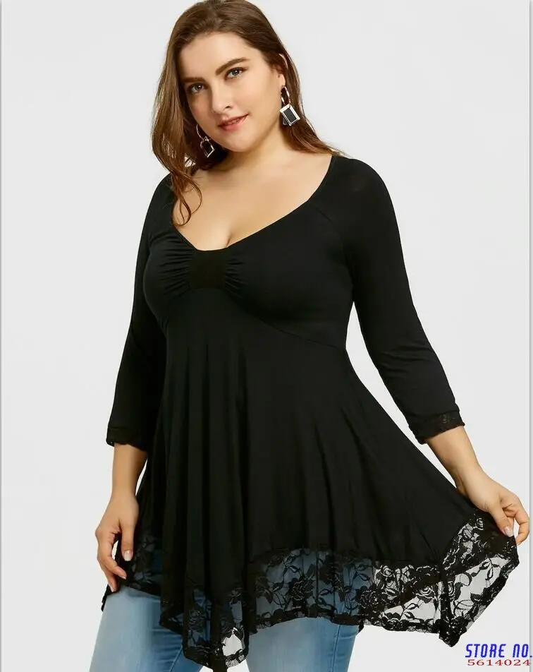 

Женская хлопковая блузка с длинным рукавом, элегантный свободный пикантный свитер с кружевом, большие размеры, весна-Зима 2020