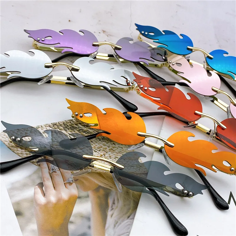 2020 модные солнечные очки в форме огненного пламени для женщин и мужчин без оправы