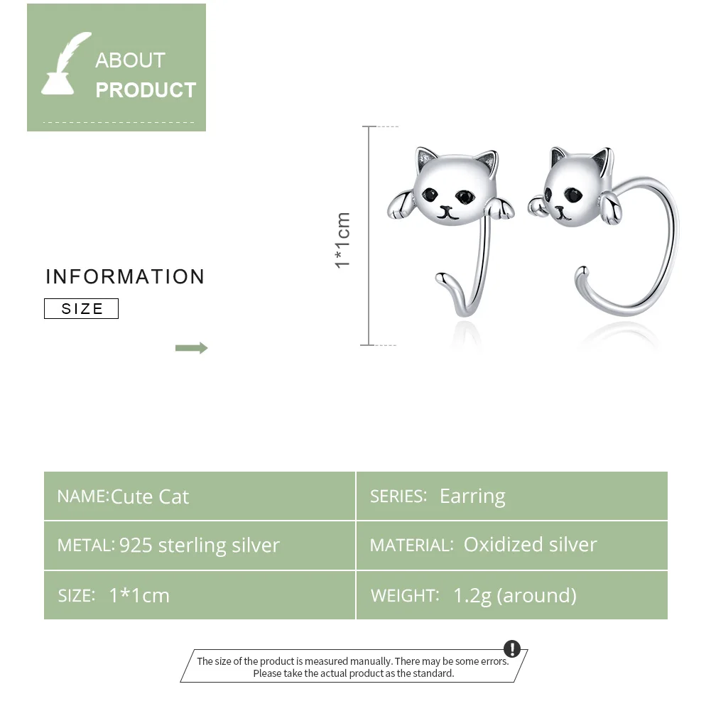 WOSTU 925 Sterling Silver Lovely Kitty Cat Stud Earrings For Women Wedding Fashion Original Jewelry CQE965 | Украшения и