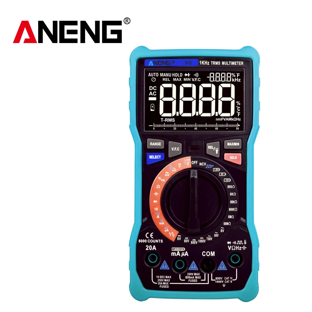 ANENG V8 Цифровой мультиметр Профессиональный 8000 отсчетов истинный RMS Транзистор тестер Аналоговый транзистор multimetro multimetr multiteste - Цвет: Синий