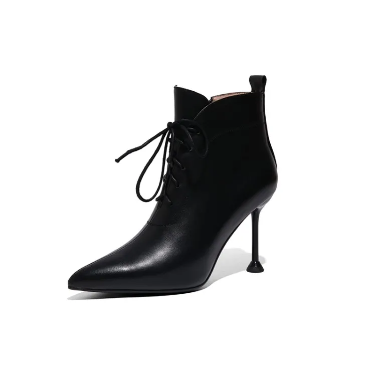 

MLJUESE 2021 women Ankle boots Cow leather Winter short plush Pointed Toe Zipper High heels female boots size 40