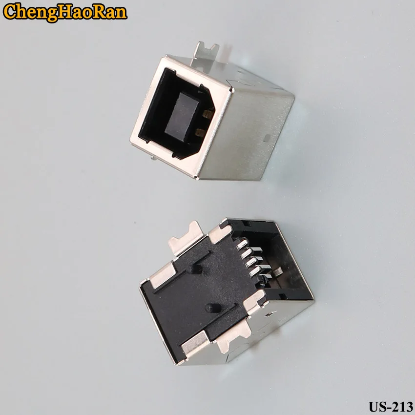 ChengHaoRan 2 шт USB Разъем B Женский разъем 180 градусов Полный патч черный пластик медь bf
