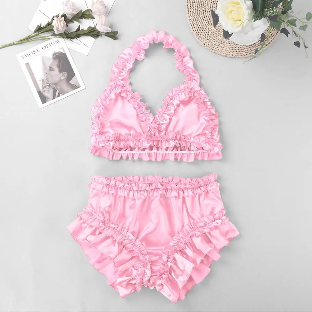 Комплект нижнего белья Feeshow мужской мягкий атласный эротический комплект с