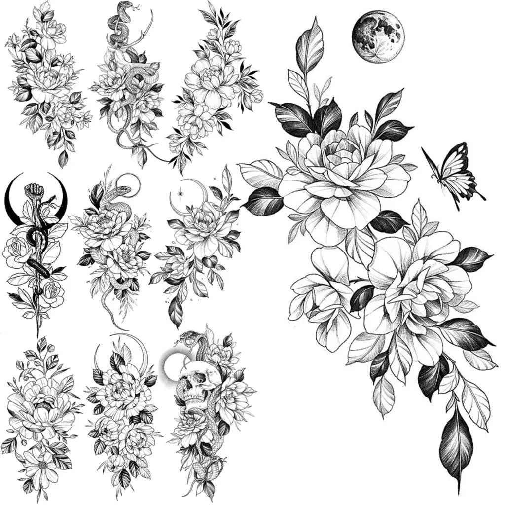 

Черные бабочки, цветы, временные татуировки для женщин, реалистичные змеи, Череп, цветы, искусственные бриллианты, маленькие татуировки