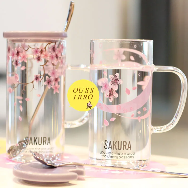 ULKNN новинка креативная Сакура термостойкая стеклянная кружка с крышкой ложкой