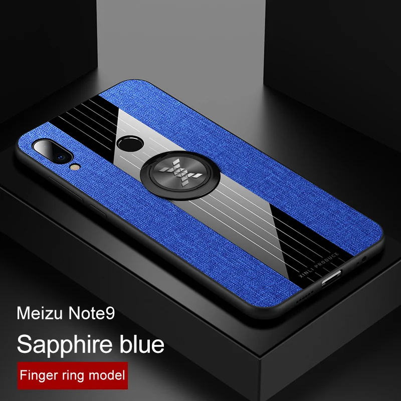 Blue With Ring MAKAVO для Meizu Note 9 чехол, магнитное кольцо, держатель, ткань, Твердый Чехол, мягкая рамка, тканевый чехол для Meizu Note9, чехол для телефона s - Цвет: Blue With Ring