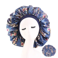 floral printing large size sleep cap for long hair satin silk bonnet caps head cover hair protector sleep caps 25 colors