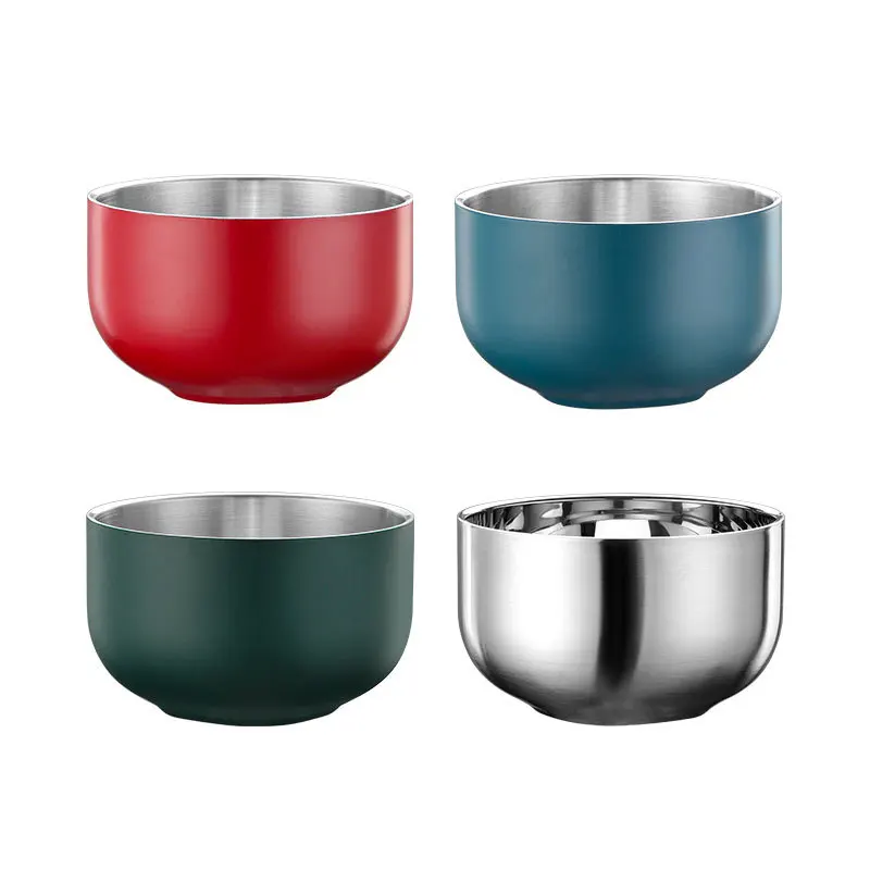 

304 Stainless Steel Japanese Rice Bowl Double Layer Children's Tableware Noodles Salad Bowls Food Container Kitchen Dinnerware