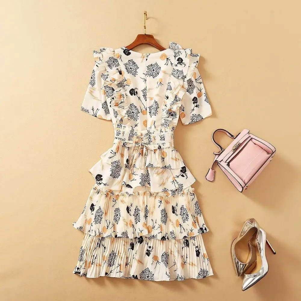 

2021 SPRING FLORAL PRINT RUCHED LAYERED RUFFLE DRESS