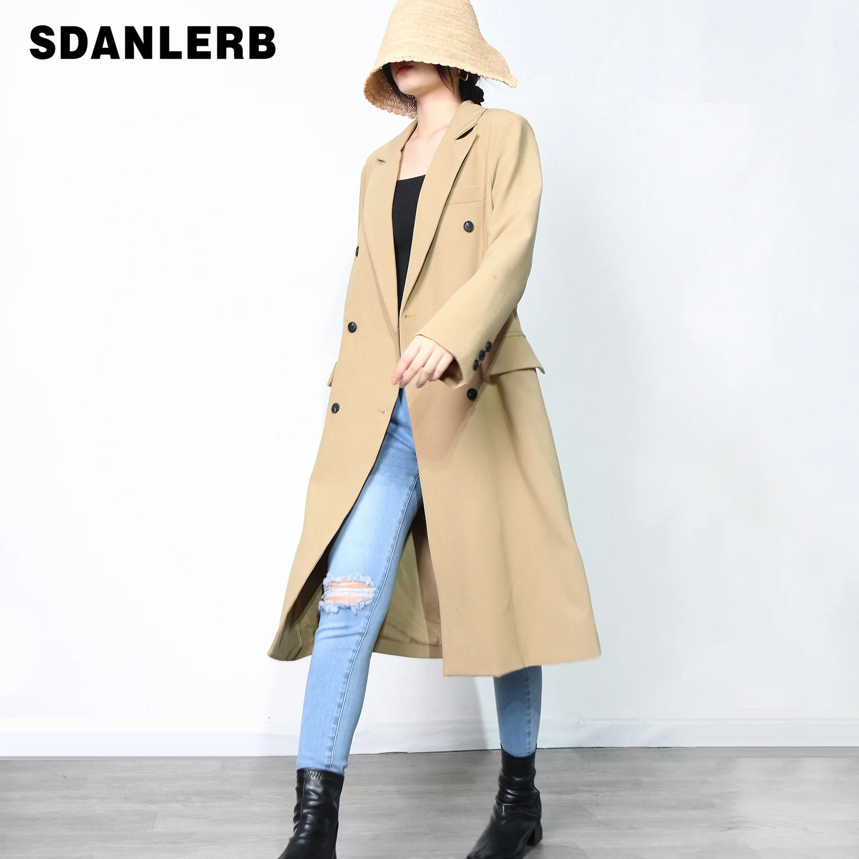 

Long Sleeve Trendy Coat 2021 Autumn Winter New Double-Breasted Straight Elegant Commuter Mid-Length Female Suit Trench Jacket
