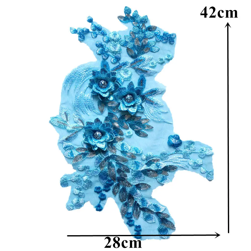 Синее 3D цветочное кружевное платье с серебристыми пайетками вышитое аппликацией