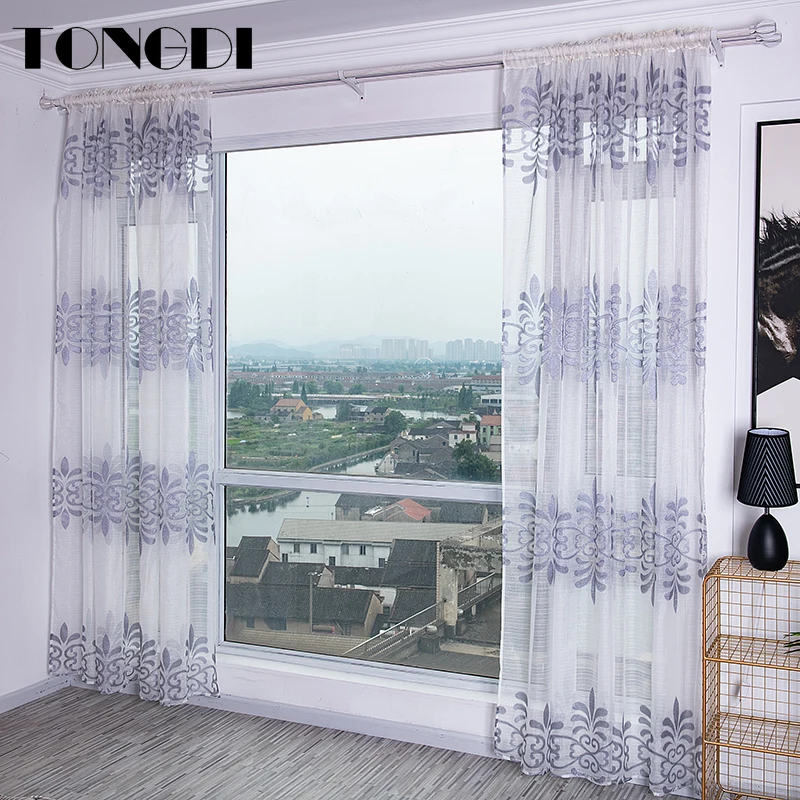 Белая Тюлевая занавеска TONGDI с принтом европейские Элегантные прозрачные