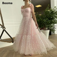 booma baby pink sequined tulle prom dresses sweetheart bow straps ankle length evening party gowns 2021 a line formal dresses
