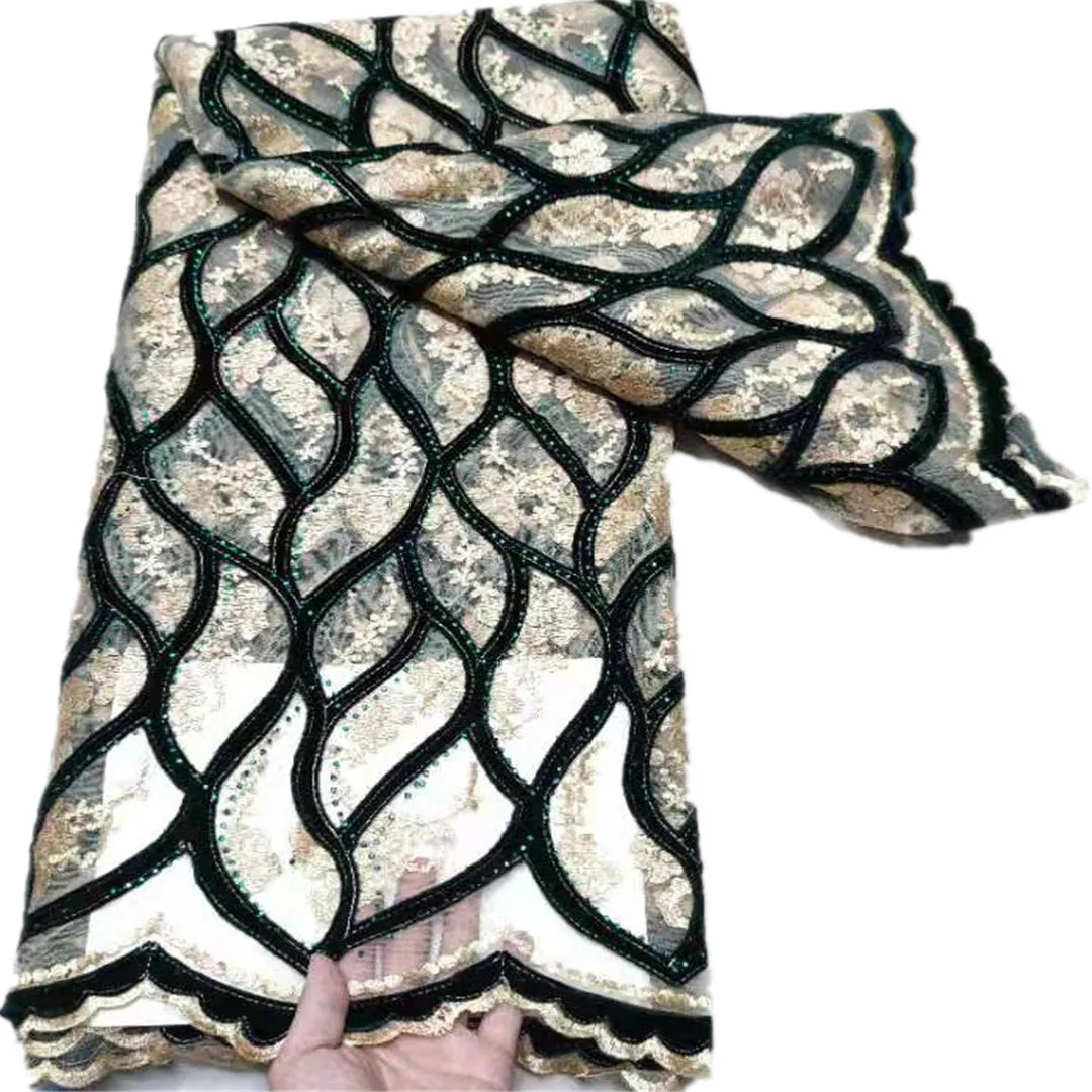 

Latest African Handcut Lace Fabric 2021 High Quality Velvet Lace Fabric With Sequins Exclusive Nigeria Celebration Clothes 5Yard