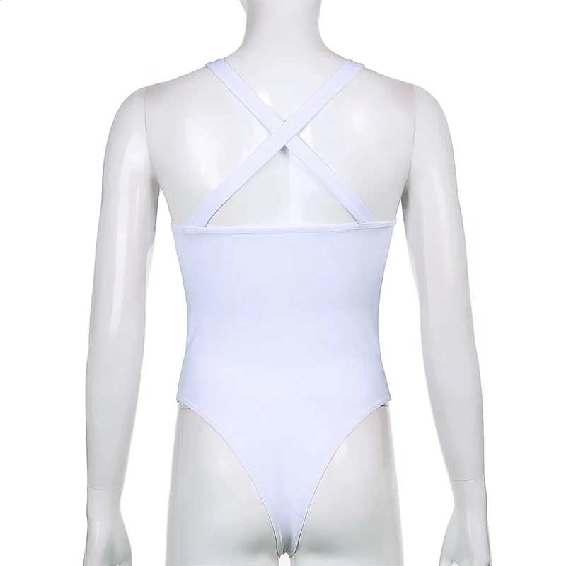 

Rockmore Sexy Cross Backless Skinny Rompers Sleeveless Patchwork Jumpsuit Bodysuit Bodycon Playsuits Tops Streetwear Brown 2021