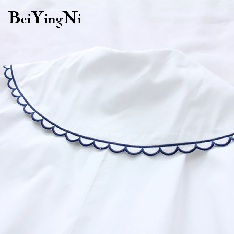 Beiyingni китайский стиль Blusas Mujer белая Цветочная вышивка осенние женские блузки на