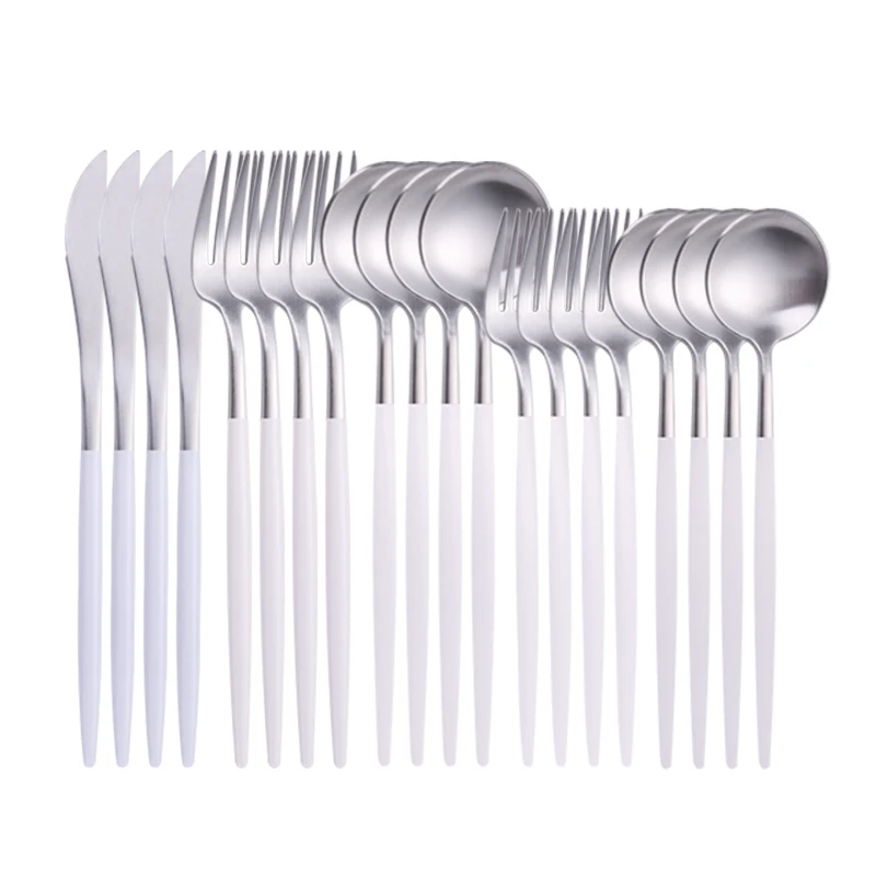 

20 шт./компл. набор столовых приборов из нержавеющей стали, набор столовых приборов, белый, серебристый, для кухни, столовые приборы, вилка