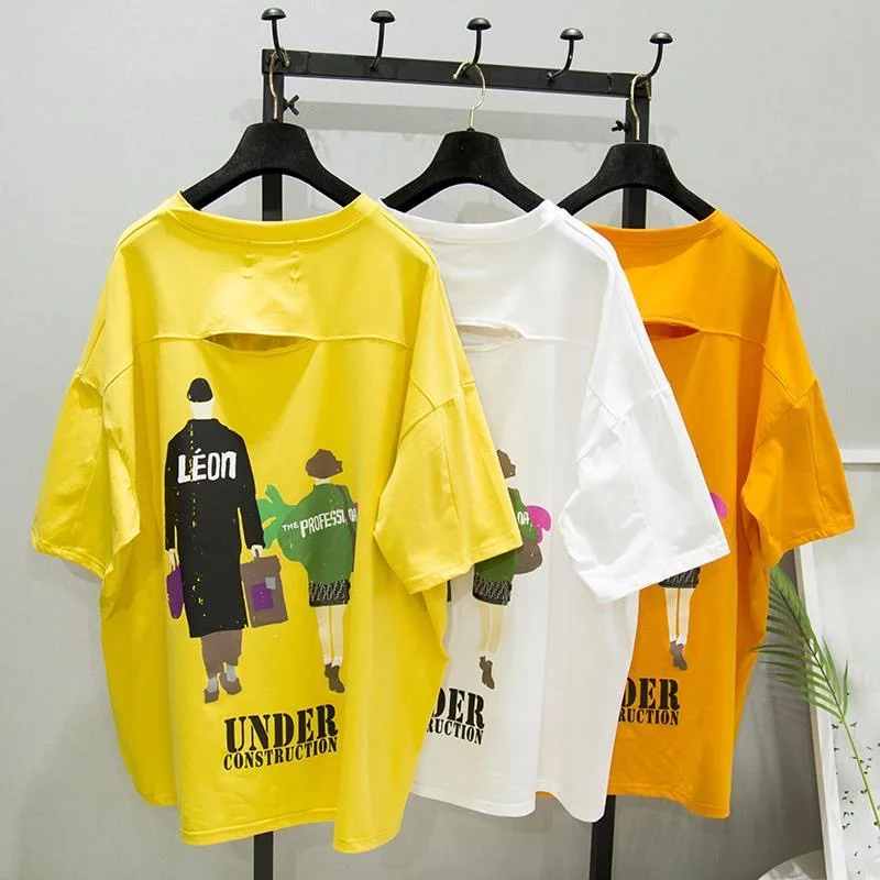 

Coupon Print Short Sleeved T shirt Korean Style Round Neck Loose Casual Cotton Tee Top Summer Bottoming Shirts