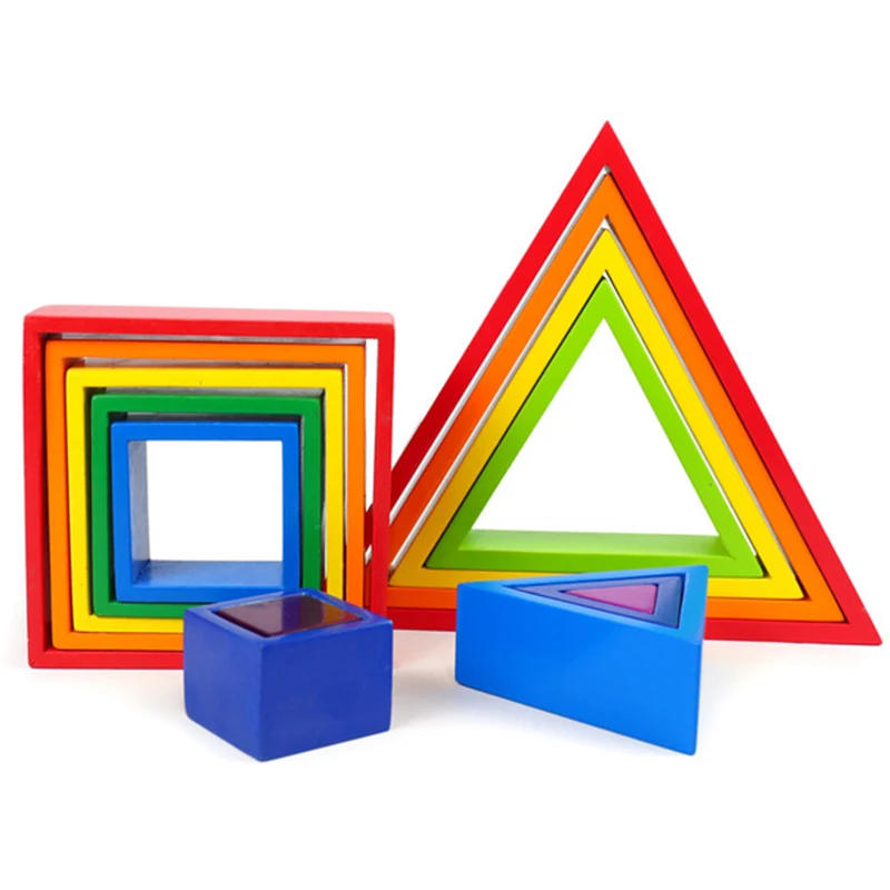 

Радужные геометрические деревянные строительные блоки, 3D головоломка, игрушка для укладки, игра для раннего развития, креативные игрушки М...