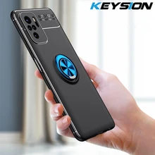 KEYSION Shockproof Phone Case for Redmi Note 10 10 Pro 5G Silicone Ring Stand Phone back cover for Xiaomi Redmi Note 10 Pro Max