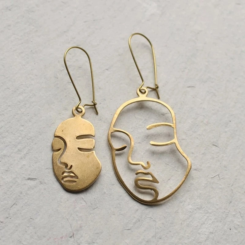 

Simple Abstract Face Art Pendant Golden Earrings Special Jewelry Gift For Women Party Anniversary