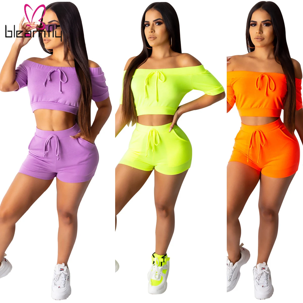 2019 женский летний короткий топ с вырезом лодочкой и открытыми плечами шорты