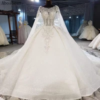 2021 new ball gown wedding dress plus size 150cm cathedral train ivory shiny lace see through top beads bridal gown