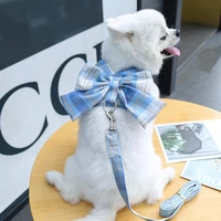 big bow knot dog harness and leash set french bulldog plaid vest small dog clothes supplies pitbull chihuahua puppy accessories