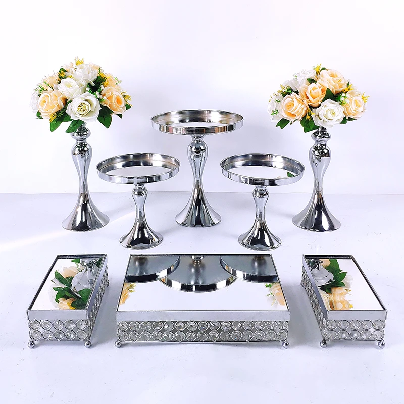 Juego de soportes de cristal y Metal para pasteles, decoraci&oacute;n de espejo acr&iacute;lico para magdalenas, Pedestal de postre, bandeja de exhibici&oacute;n para fiesta de boda, 7-8 piezas-5