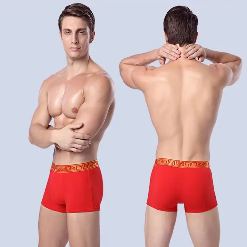 

3pcs Men's Panties Cotton Wedding Big Red Pure Cotton Boxer Red Panties Sexy Fashion Design Exotic Clothing