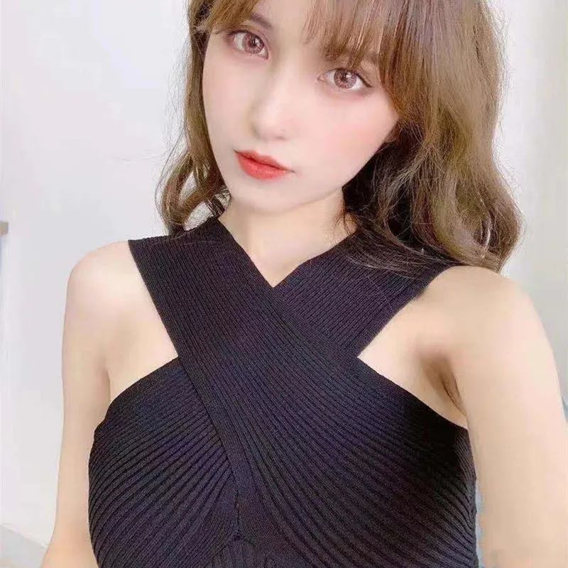 Женская футболка без рукавов летняя Приталенная с перекрестным V-образным