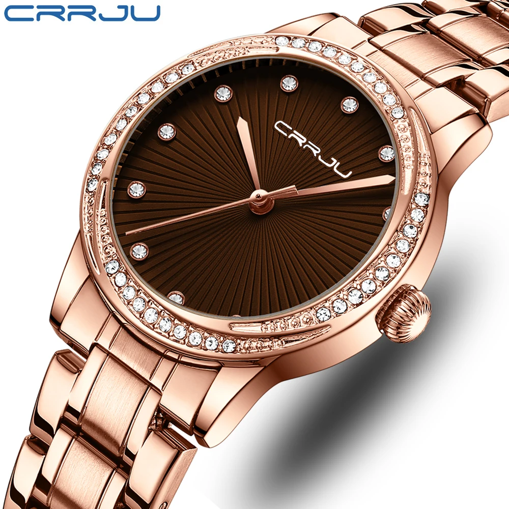 

CRRJU Women Watch Fashion Ladies Gold Bracelet Quartz Movement Stainless Steel Clock Relogio Feminino Montre Femme