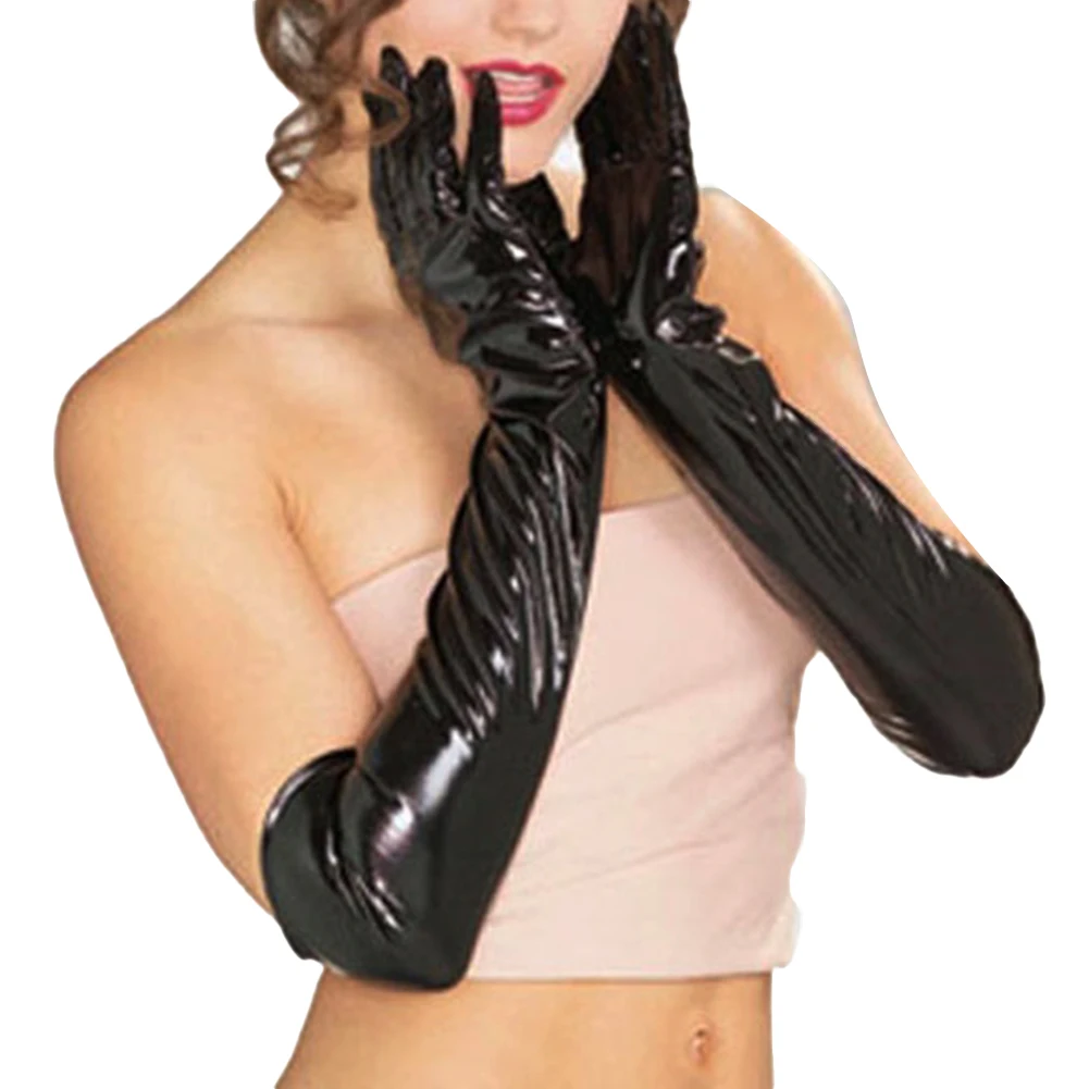 Готические женские мокрые перчатки из искусственной кожи вечернее платье