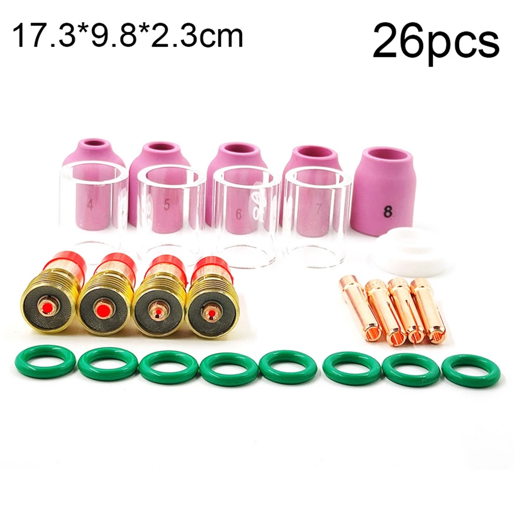 

26 PCS Torch Welding Accessories TIG Welding Torch Gas Lens Pyrex Cup Tig Collets Alumina Nozzles for WP-17/18/26
