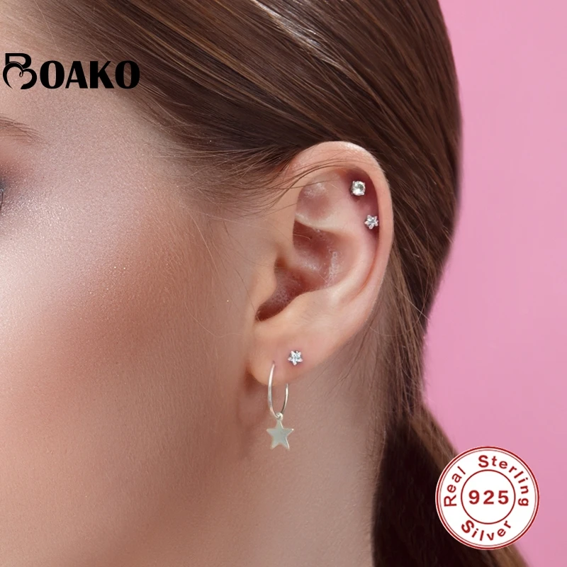 

BOAKO Pendiente Plata 925 Sterling Silver Piercing Earrings For Women Ohrringe Star Pendant Stud Earing Luxury Jewelry Earring
