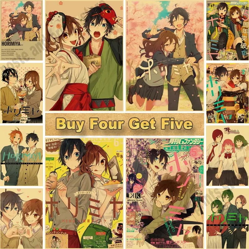 

Japanese Anime Horimiya Poster Home Wall Decor Retro Kraft Paper Anime Posters Wall Stickers Living Room Bar Cafe Art Painting