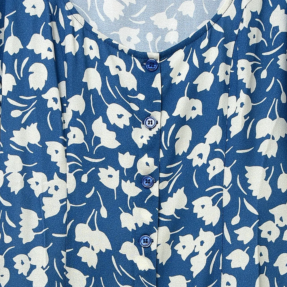 Принтом в стиле ретро для женщин средней длины тонкое платье с буффами на рукавах