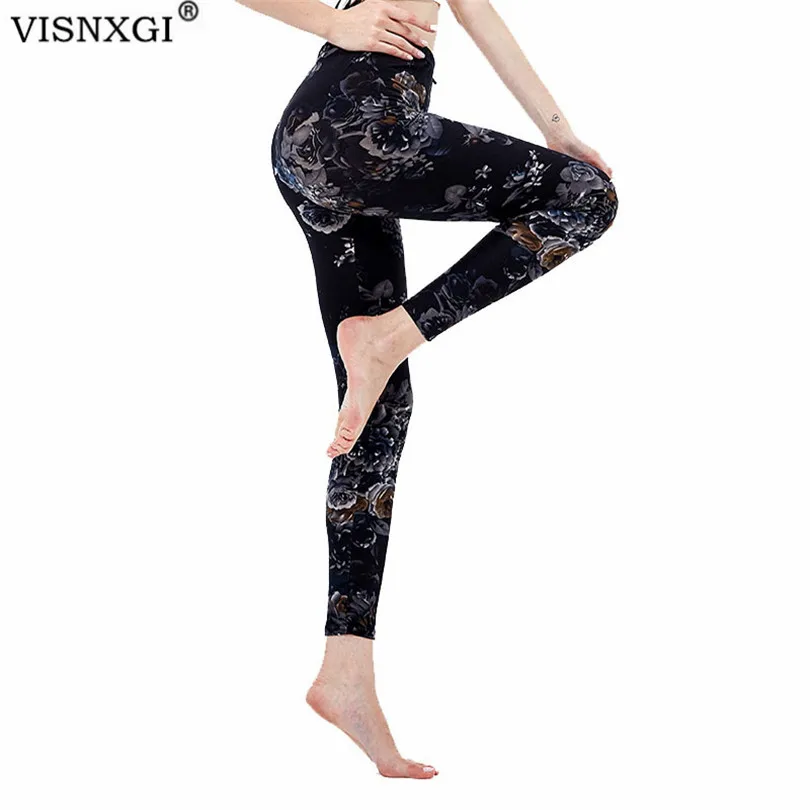 Женские леггинсы с высокой талией VISNXGI для фитнеса пуш-ап модные цветочным
