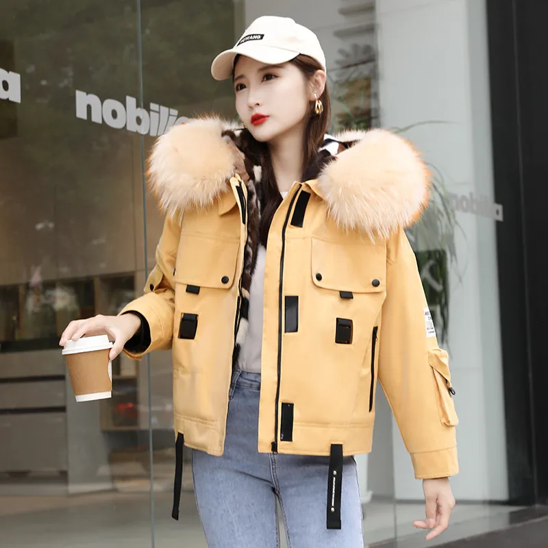 

Winter Clothes Pai Overcome Women's 2021 New Mink Fur Liner Detachable Short Fashion Real Raccoon Fur Collar Korean Coat