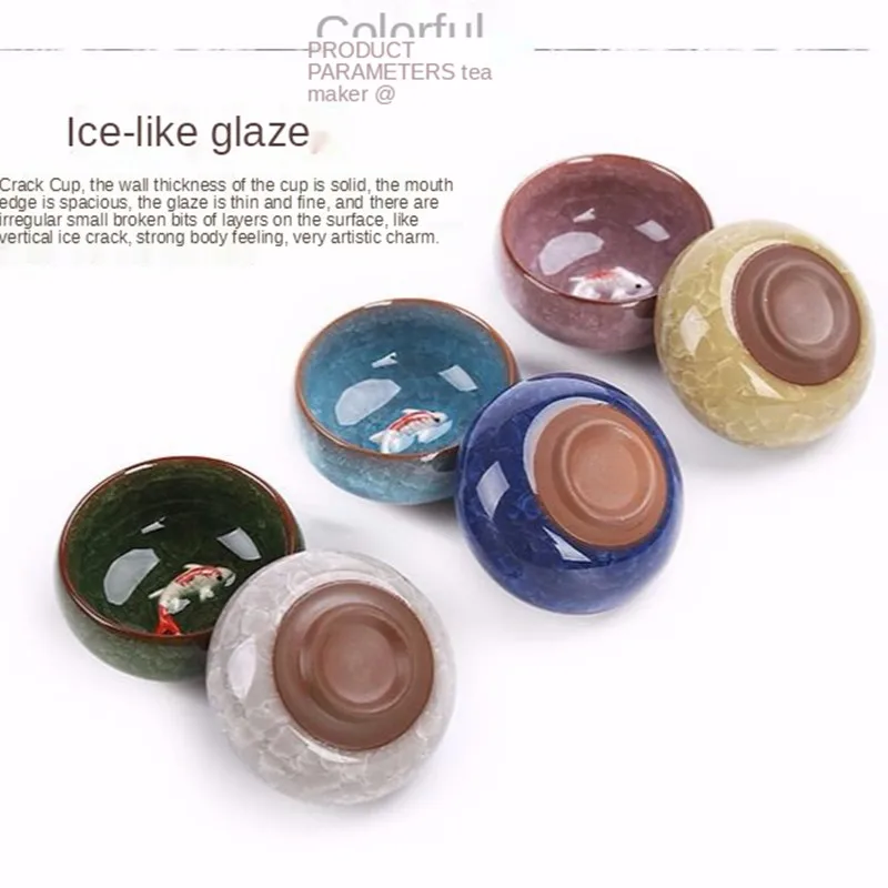

Porcelain Kiln Teacup Ice Cracked Colorful Fish Cup 6 Pieces Of Tea Single Cup Of Kung Fu Tea set Household Gift Gift Box Set